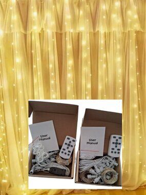 NEW 2 Boxes of 300 White LED Curtain Lights w' Remote USB Powered 9.8' x 9.8'